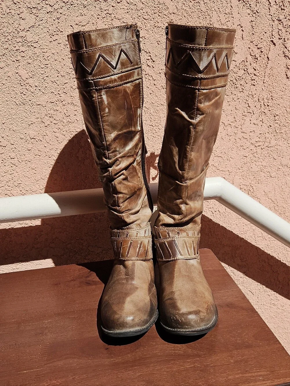 Corral Leather Georgia Slouchy Tall Riding Boots In Distressed Brown Sz 8.5